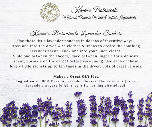 Organic Lavender Sachets - 12 Bags